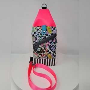 Handmade Neon Pink Character Crossbody Travel Sling Pouch - Plus Size Friendly